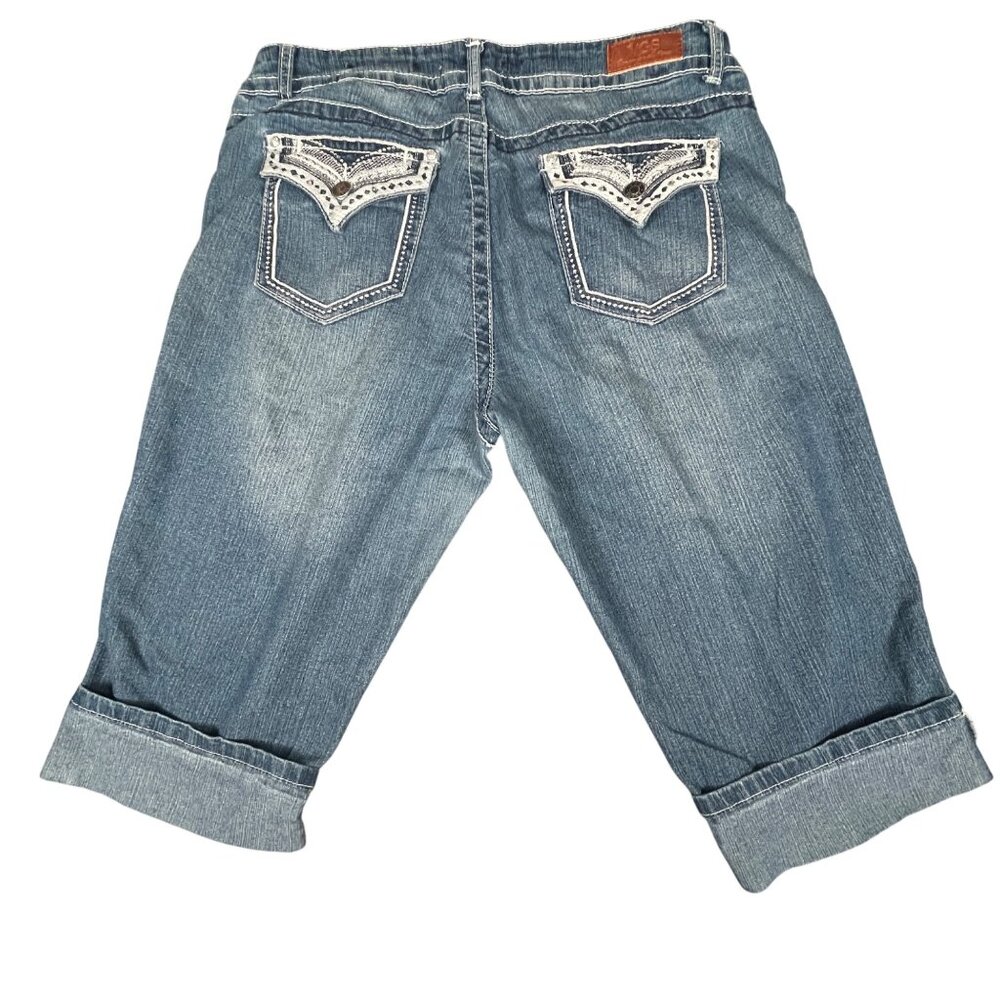 Capri Jeans Size 10 Stylish Shorts VGS Womens Denim Embroidered Pockets Blue
